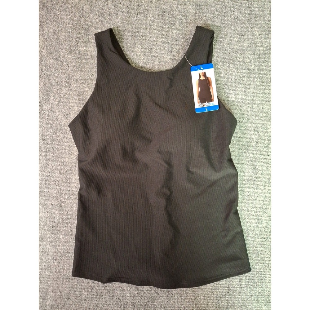 32 Degrees Cool Women's Soft Ribbed Fabric with Built-In-Bra Top, Black, Large